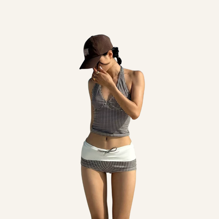 Summer Block Plaid Bikini Set