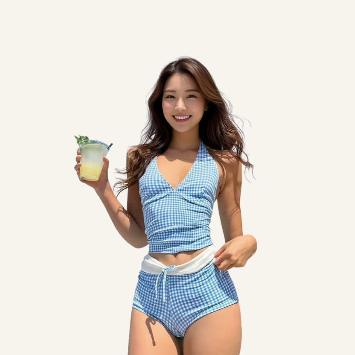 Summer Block Plaid Bikini Set