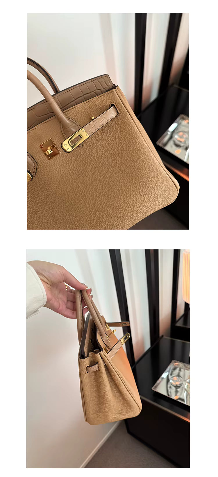Milktea Matte Croc Handbag