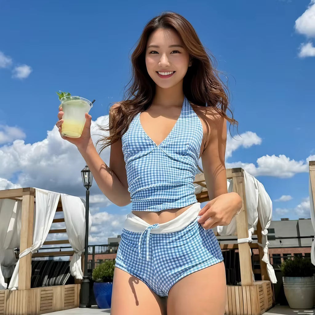 Summer Block Plaid Bikini Set